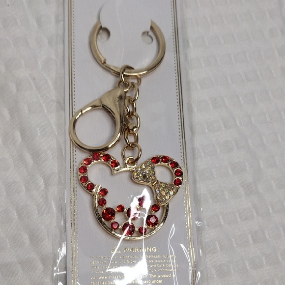 Accessories - Gold and Red Crystal Minnie Keychain